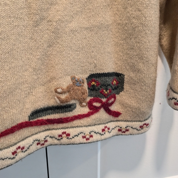 WOOLRICH women's 100% wool Christmas tree sweater with turtleneck tee size large - Picture 5 of 8